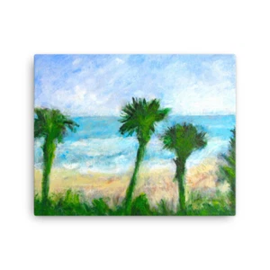 Canvas Print "Three Palms" Hand Stretched Seascape Art by DonWillisJrArt - Picture 1 of 5