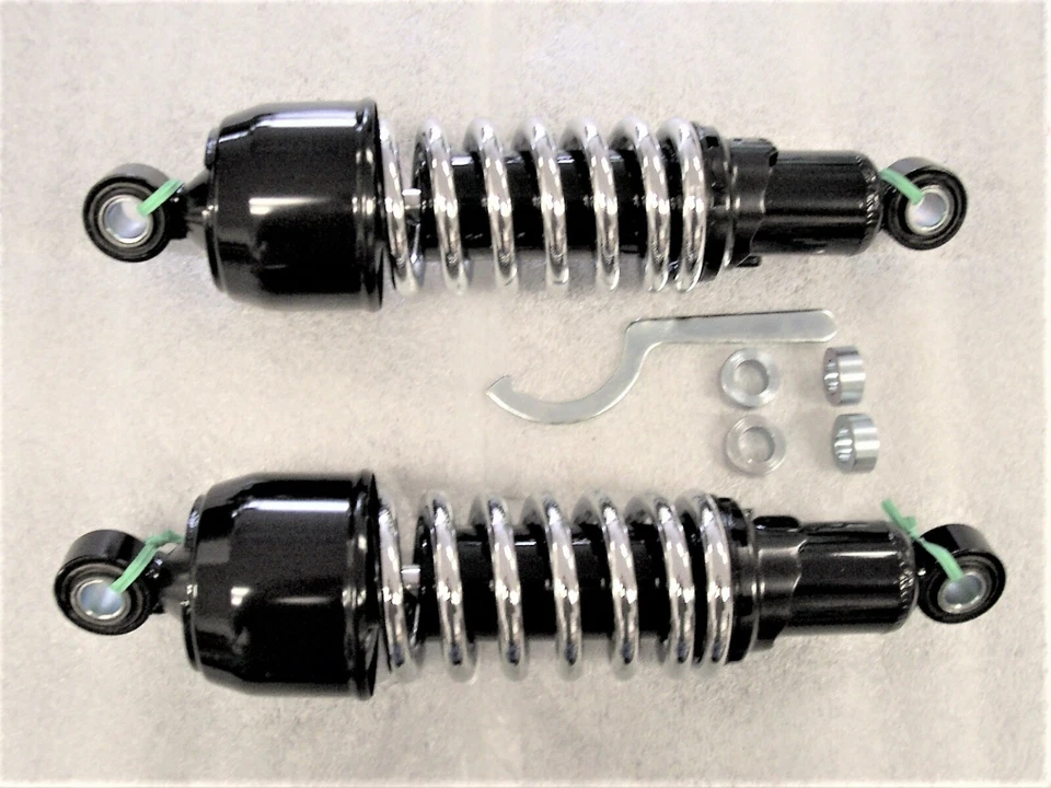 Harley 11 英寸宽 Super Glide Street Fat Bob Bobber 黑色镀铬减震器 80 - 2017 — 第 1/1 张图片