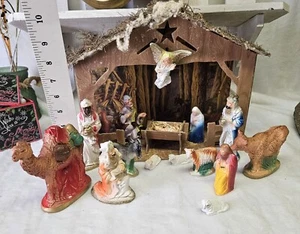 Vintage Italian Nativity Christmas Manger 15 Piece Set With Baby Jesus  Italy   - Picture 1 of 17