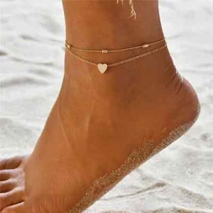 Heart Charm Anklet Beaded Foot Bracelet for Women Teen Girls Summer Beach 2pcs - Picture 1 of 17