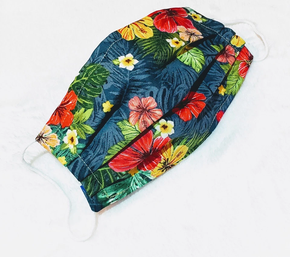 Hawaiian Face Mask Cover Handcrafted Fabric Double Layer Filter Nose Wire - Image 1 of 1