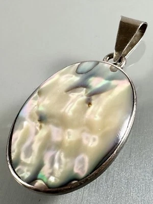 Vintage 925 Sterling Silver Oval Mother Of Pearl Pendant - Image 1 of 4