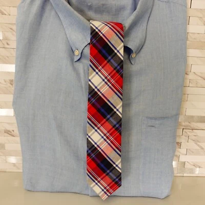 Corbata de cuello AN ORIGINAL PINGÜINO para hombre roja blanca escocesa tartán algodón Oxford ajustada Foto 1 de 4