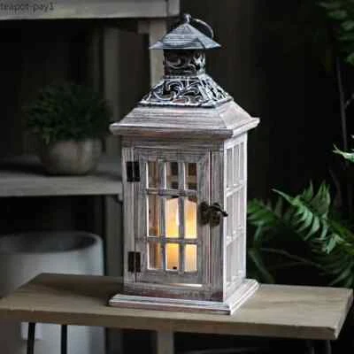 Lámpara de viento de madera retro soporte de vela de piso de hierro accesorios candelabro vidrio decoración del hogar Foto 1 de 2