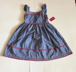 NWT Gymboree Girl's Blue Sleeveless 100% Cotton Dress Size 8 Cherry Sundress - Picture 1 of 13