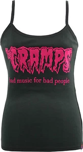 LADIES STRAP VEST TANK TOP CRAMPS BAD MUSIC POISON IVY GARAGE PSYCHOBILLY PINK - Picture 1 of 2