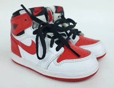 8C 码耐克 Air Toddlers Jordan 1 Retro High OG Heritage 运动鞋 LV5 红色/白色 — 第 1/4 张图片