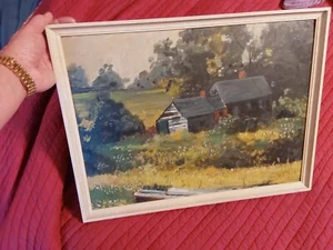 Vintage House/ Cottage In The Woods Signed Oil Painting 20" X 15" GC - Picture 1 of 8