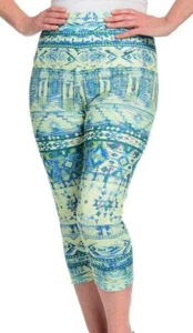 NEW - One World Printed Knit Elastic Waist Pull-on Capri Leggings - Picture 1 of 1