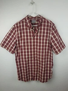 Carhartt Mens L Tall Button Front Shirt Short Sleeve Red Tan Plaid Pocket A21 - Picture 1 of 5