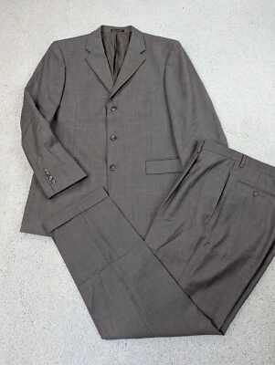 Suit Mens 42R 34x31 Brown Wool 2 Piece Jacket Pants Set 3 Button Pleated Vintage - Image 1 of 4