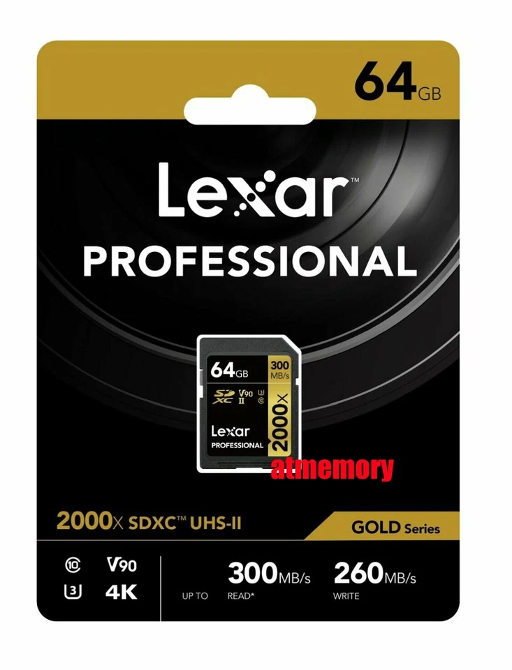 Lexar Professional 64GB SD SDXC 2000x Memory Card UHS-II 300MB/s 4K V90 U3 - Image 1 of 1