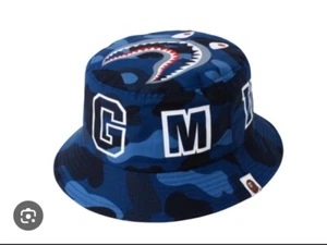 A Bathing Ape Bape Blue WGM Shark Camo Nylon Bucket Hat L Japan - Picture 1 of 9