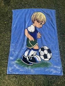 Osaka Precious Moments Style Plush Fleece Baby Boy Blanket Soccer ⚽️ Super Soft - Picture 1 of 4
