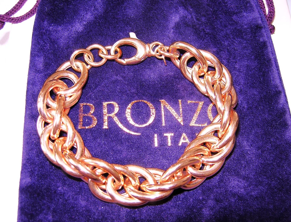 BRONCE ITALIA MUY GRUESO ORO ROSA 18CT SOBRE BRONCE PULSERA 6" A 7" QVC Foto 1 de 1