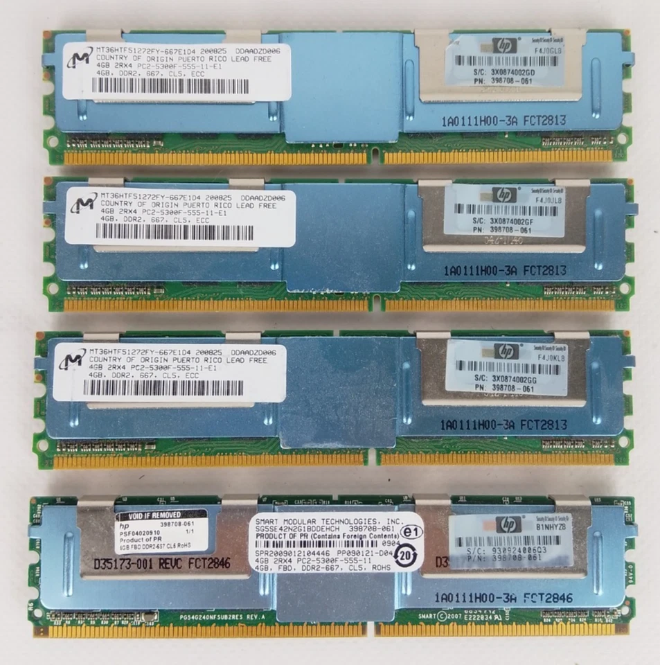 Memoria Ram Dimm Micron MT36HF51272FY-667E1D4 4 x 4GB 2RX4 PC2-5300F ECC 16gb - Immagine 1 di 1