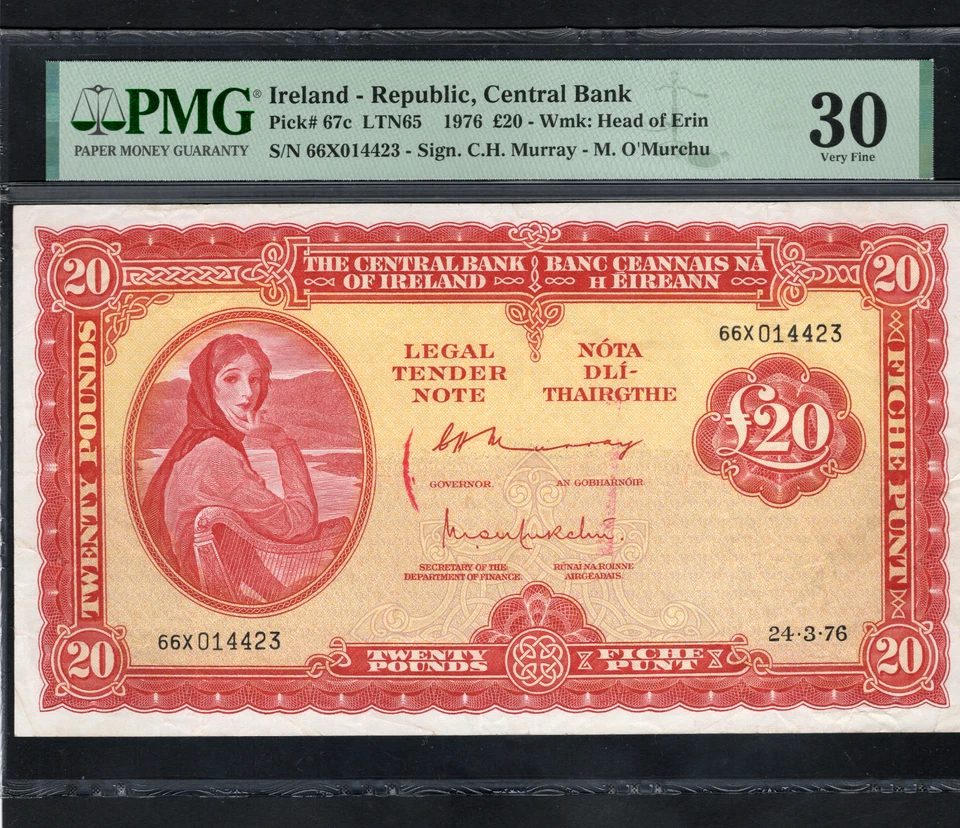 Banco Central de Irlanda, 20 libras 1976 P67C PMG 30 muy fino Foto 1 de 2