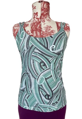 Prana 背心上衣绿色佩斯利内置胸罩运动瑜伽跑步夏季 Y2K 尺寸 M — 第 1/4 张图片