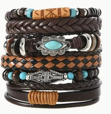 6 PIEZAS Pulseras Retro Punk Trenzadas Estilo Vaquero Occidental Ajustables Unisex Regalos Foto 1 de 4