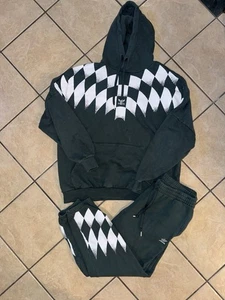 Adidas Originals Felpa con Cappuccio Stampa Diamante Jogger Set Uomo Large Verde - Foto 1 di 10