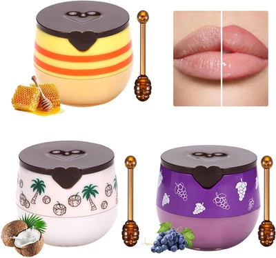 3 Pcs Honey Lip Balm, 24H Moisturizing Wrinkle Repair Lip Honey Pot Lip Bee Balm