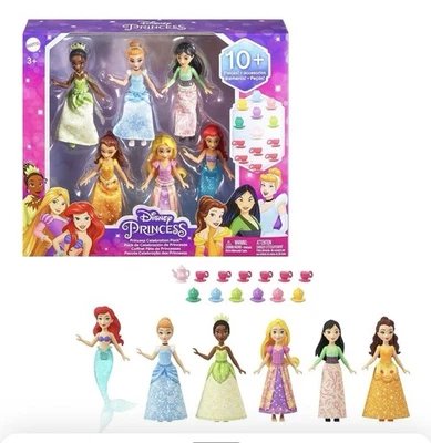 Disney Princess Set Of 6 Dolls With Tea, Cupcakes, Cups NEW - Image 1 of 4