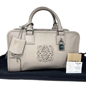LOEWE Amazona 28 Greige Leather Handbag with Dust Bag and Lock Key Set - Picture 1 of 10