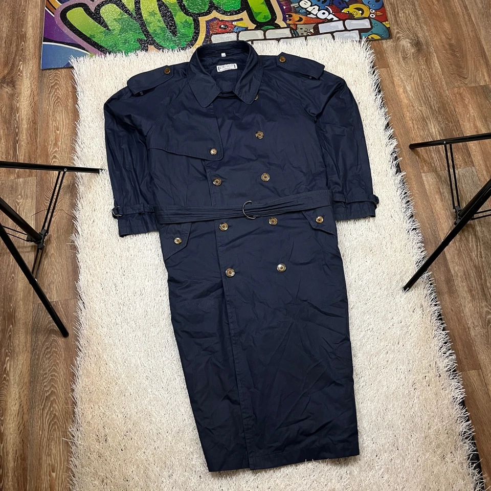 Yves Saint Laurent Trench Vintage Hombres Retro Raro Años 90 Capa Abrigo Chaqueta Azul Marino YSL Foto 1 de 4