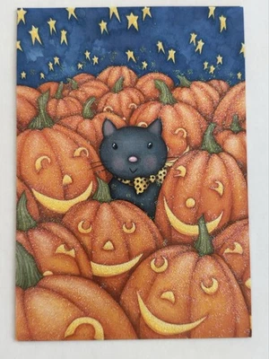 DDBOT Cat Pumpkin Thinking Of You Happy Halloween Leanin Tree Greeting  Card - Image 1 of 4