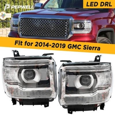 Black Headlights Assembly w LED DRL Headlamps for 2015 GMC Sierra 1500 2014-2018 Foto 1 de 4