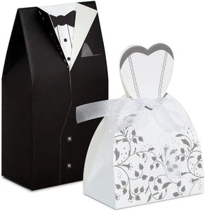 50PCS Small Bride & Groom Candy Boxes Wedding Bridal Shower Favor - New - Picture 1 of 6