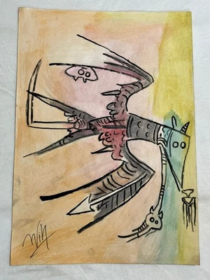 Dibujo y pintura de Wifredo Lam sobre papel antiguo firmado estampado vintage Foto 1 de 3