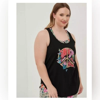 Camiseta sin mangas Torrid Active negra floral Peace talla 2 Foto 1 de 4