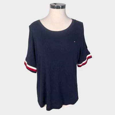 Tommy Hilfiger Mujer XL Azul Marino Manga Corta Camiseta 100% Algodón Foto 1 de 4