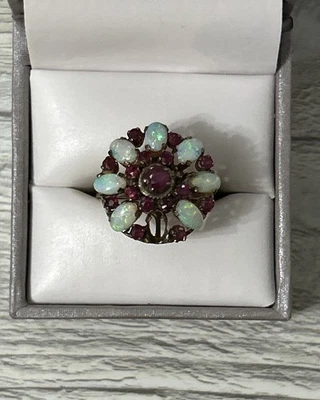 Antique Ruby & Opal 14k Gold Cluster Ring Size 7.5 Missing Stones 4 Grams - Image 1 of 4