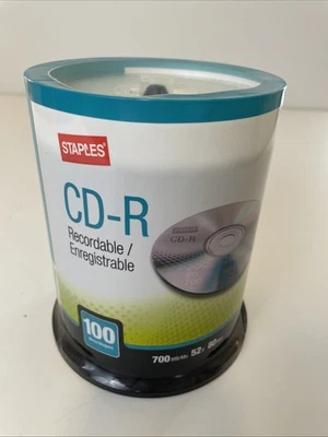 Staples CD-R 80 Minute Recording 700MB 52x Speed 100 Disc Pack Blank New - Image 1 of 3