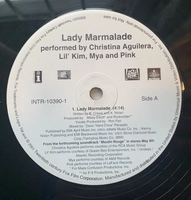 Lady Marmalade 12 in Vinyl PROMO SINGLE From Moulin Rouge VG+ - Image 1 of 4