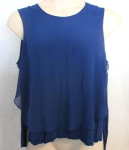 Reg Size M Black Rainn Royal Blue Top Lined Semi Sheer Sleeveless Hi Low Hem  - Picture 1 of 4