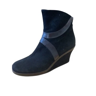 TARYN ROSE BLACK SUEDE LEATHER TRIM  WEDGE BOOTIES EU38.5 US 8-8.5 - Image 1 of 4