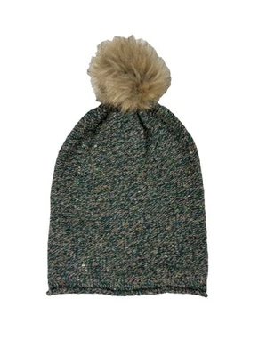 Madewell Lamb Wool Faux Fur Pom Pom Midnight Green Knit Beanie Women One Size - Image 1 of 4