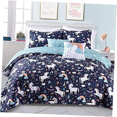 Lush Decor Unicorn Heart Quilt 4 Piece Set, Twin, Navy - Bedding Set Includes  - Image 1 of 4
