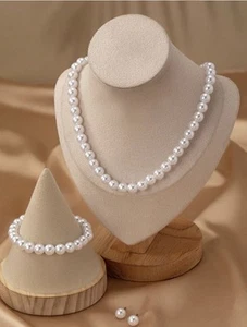 3pcs/Set  Pearl Necklace + Bracelet + Earrings Jewelry Set Bridesmaid Gift  - Picture 1 of 4