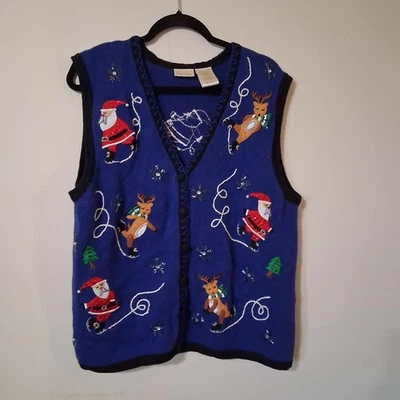 Chaleco Suéter Vintage Bobbie Brooks Mujer Bordado Navidad Talla 18W/20W Foto 1 de 4