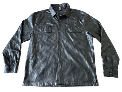 Forever 21 - Мужская XL черный искусственной кожи перфорированный кнопка вверх куртка рубашка - Изображение 1 из 4