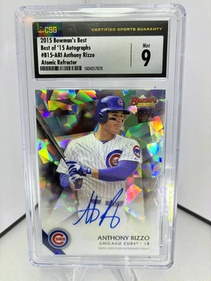 Bowman's Best of 15 2015 refractor atómico automático Anthony Rizzo B15-ari CSG 9 Foto 1 de 2