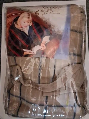 Manta de lana acurrucada broches de presión 60x67 marrón a cuadros hogar moda vintage nueva Foto 1 de 4