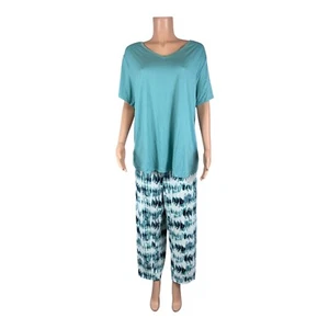 Anybody Womens Lush Jersey 3-Piece Tee and Tank PJ Set Teal/Tie Dye 3X Plus Size - Picture 1 of 4
