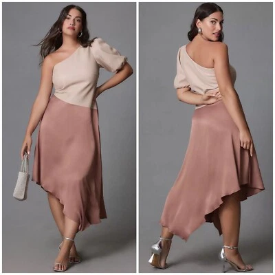 By Anthropologie Faux Leather One-Shoulder Asymmetrical Midi Dress Size 4 - Image 1 of 4