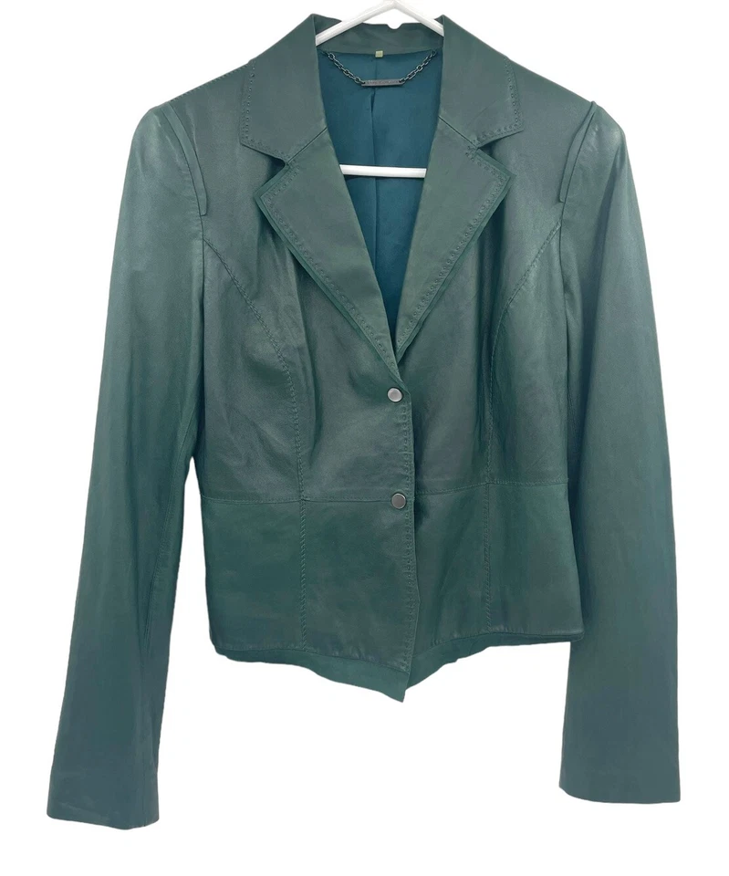 Chaqueta Blazer ELIE TAHARI Verde Para Mujer Cuero Cordero Ajustada Talla Pequeña Foto 1 de 4