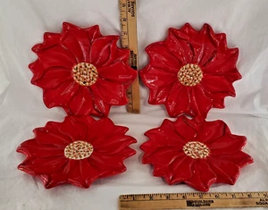4 Boston Warehouse Trading Corp Poinsettia Luncheon Plates Set Box Christmas A - Picture 1 of 24